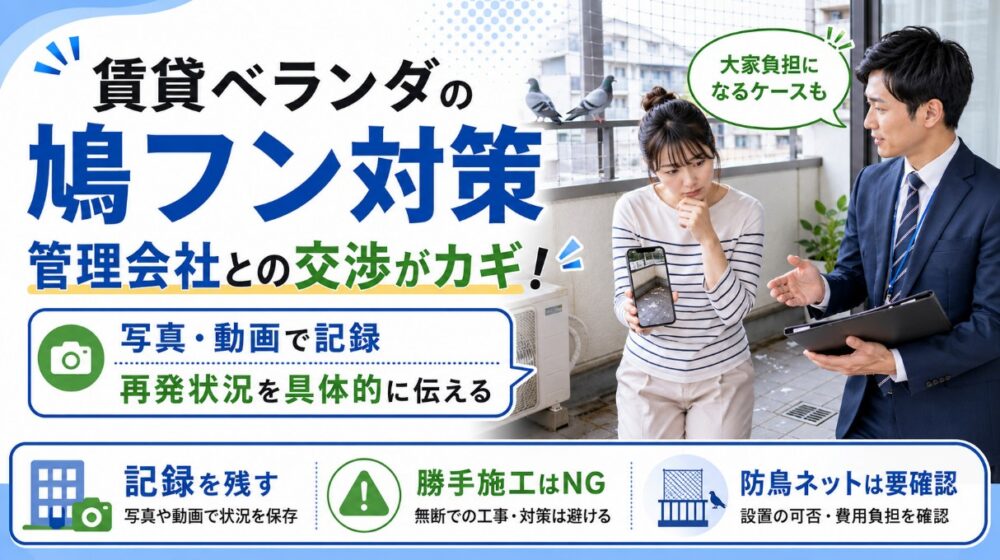 賃貸のベランダに鳩のフン！掃除の責任と管理会社に対応してもらう交渉術