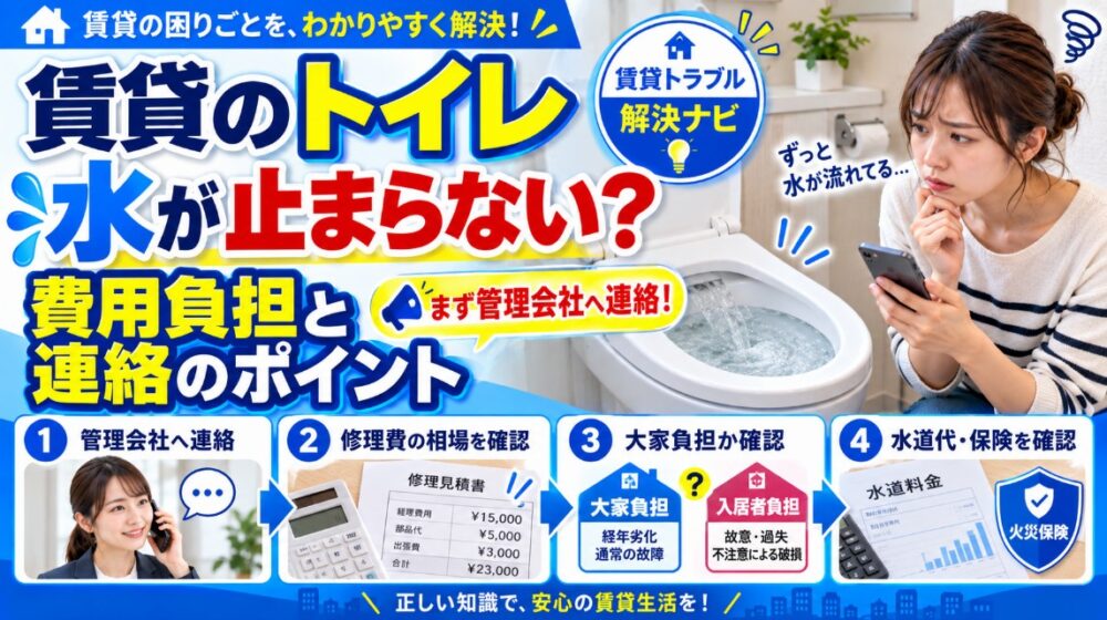 賃貸でトイレの水が止まらない時の費用負担