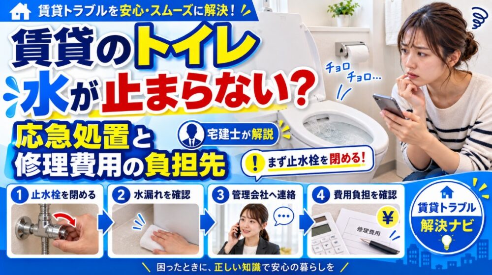 賃貸のトイレの水が止まらない！応急処置と修理費用の負担先を解説